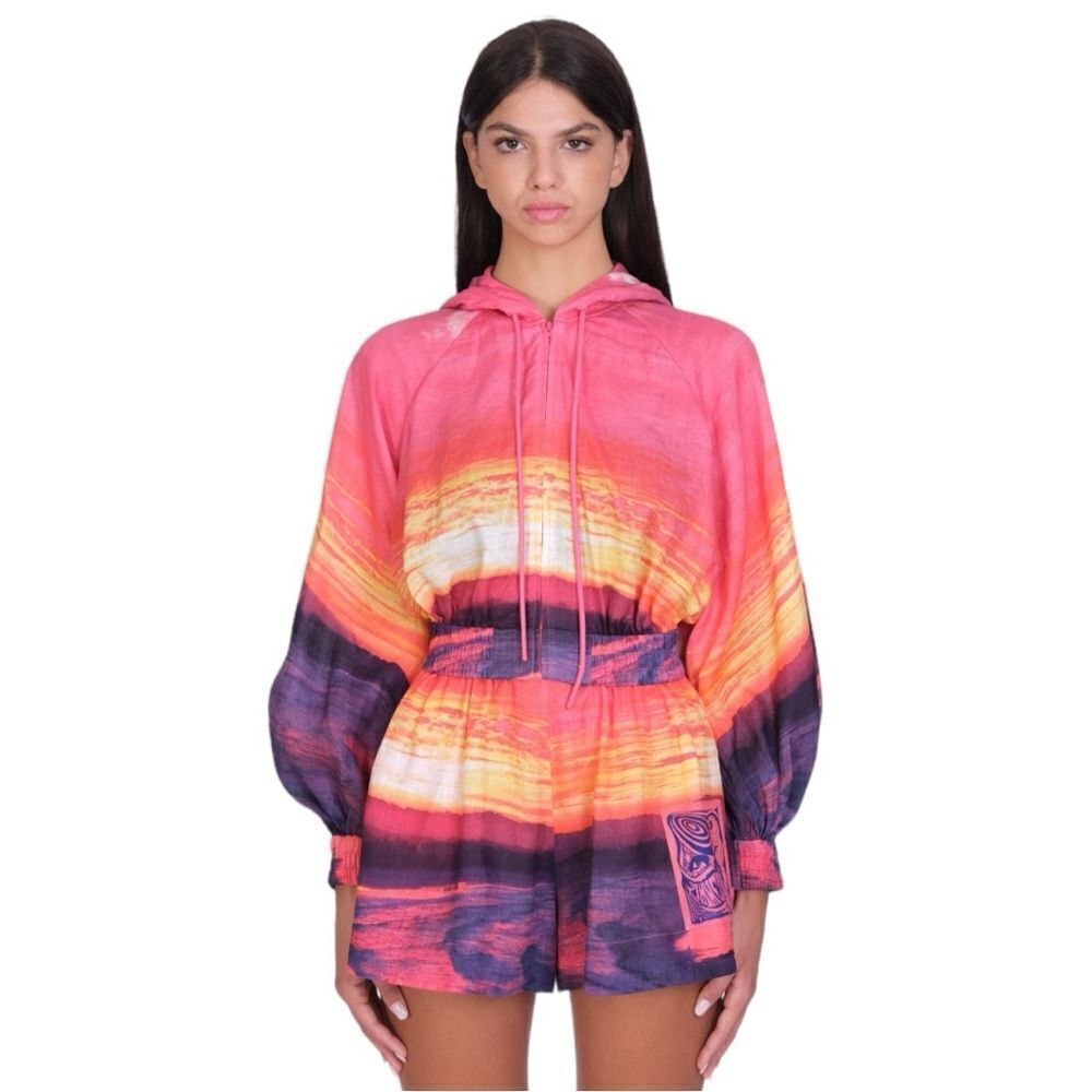 NWT Zimmermann Sunset Print Cropped Linen Zip Hoodie Jacket Size US 4